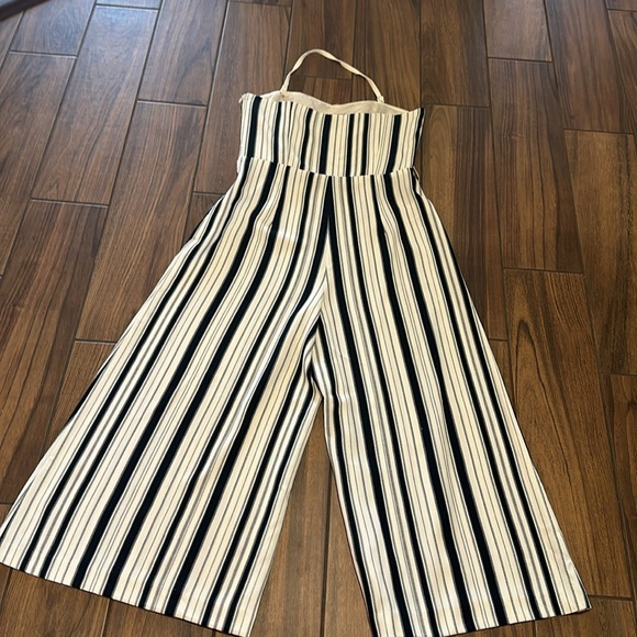 H&M jumpsuit white and blue striped size 8 cropped pant with or without strap - Picture 3 of 4